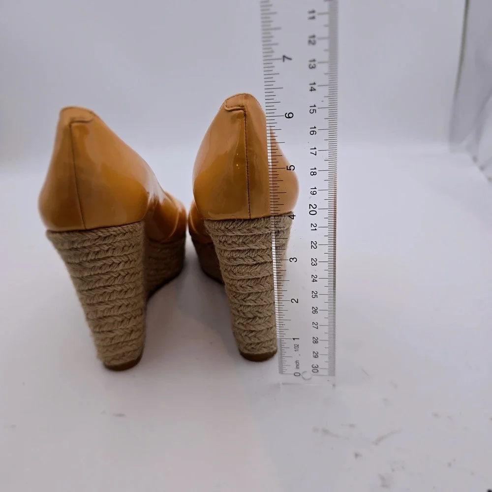 A|X Armani Exchange Signature Butter Patent Espadrille Wedge Heel 8.5 Vero Cuoio